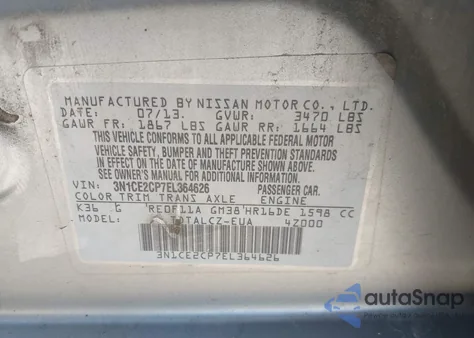 2014 Nissan Versa Note S Plus from USA, damaged, VIN 3N1CE2CP7EL364626